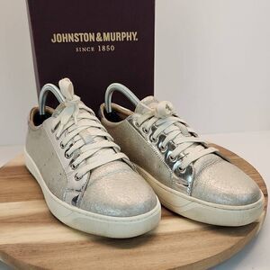 Womens Johnston & Murphy Emerson Lace-up Silver/White Crackle Leather Sneakers 8